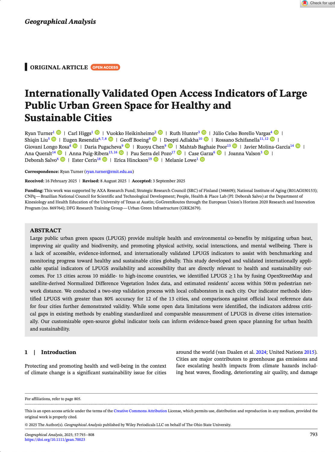 03. Internationally validated open access indicators of large public urban green space for healthy and sustainable cities