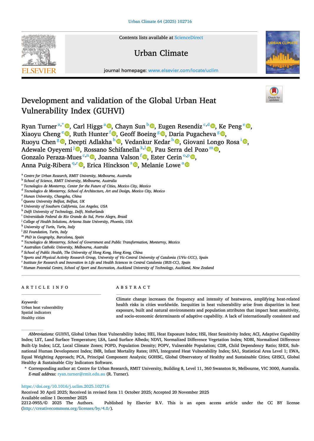 04. Development and validation of the Global Urban Heat Vulnerability Index (GUHVI)
