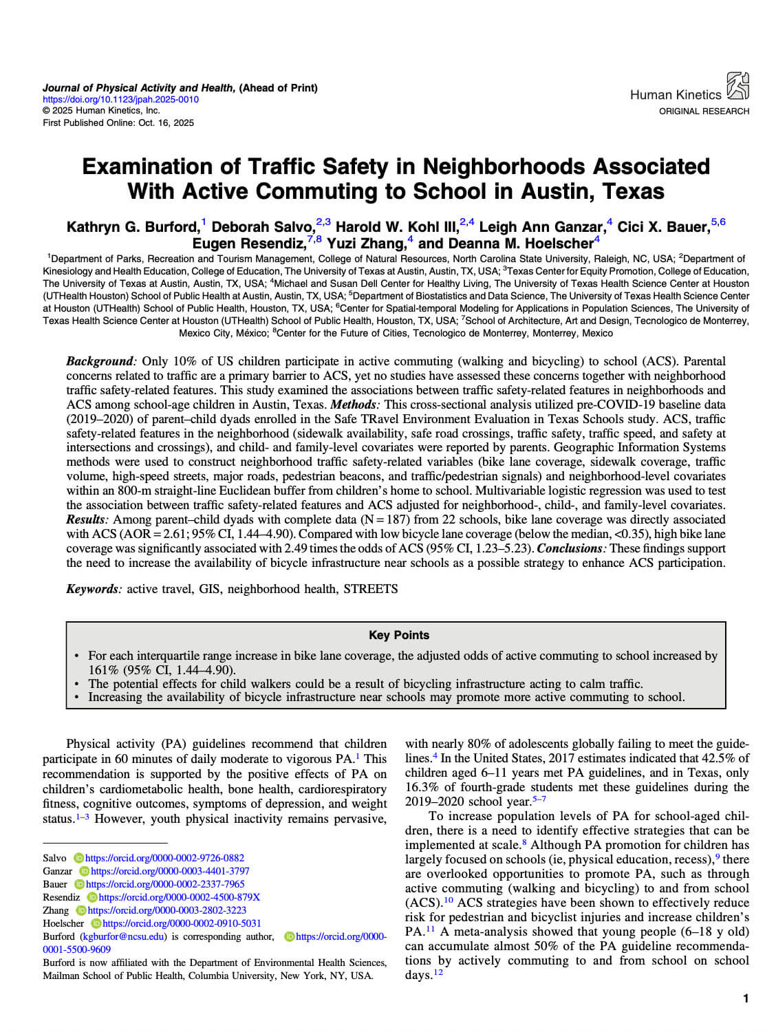 05. Examination of Traffic-Related Safety, Child- and Family- Level Factors Associated with Active Commuting to School in a Larg